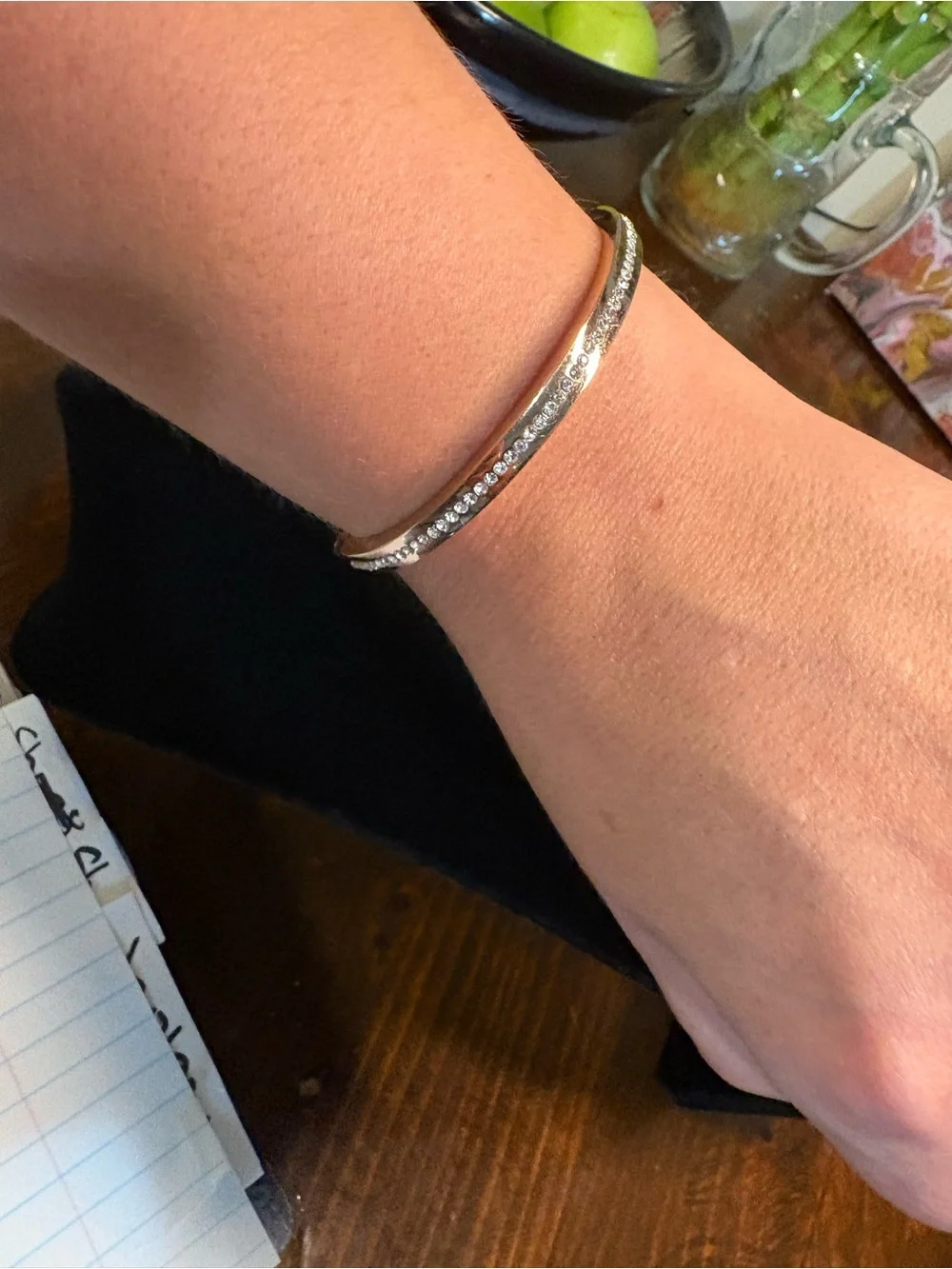 kate spade Rose Gold and Silver Crystal Pavé Hinged Bangle Bracelet
